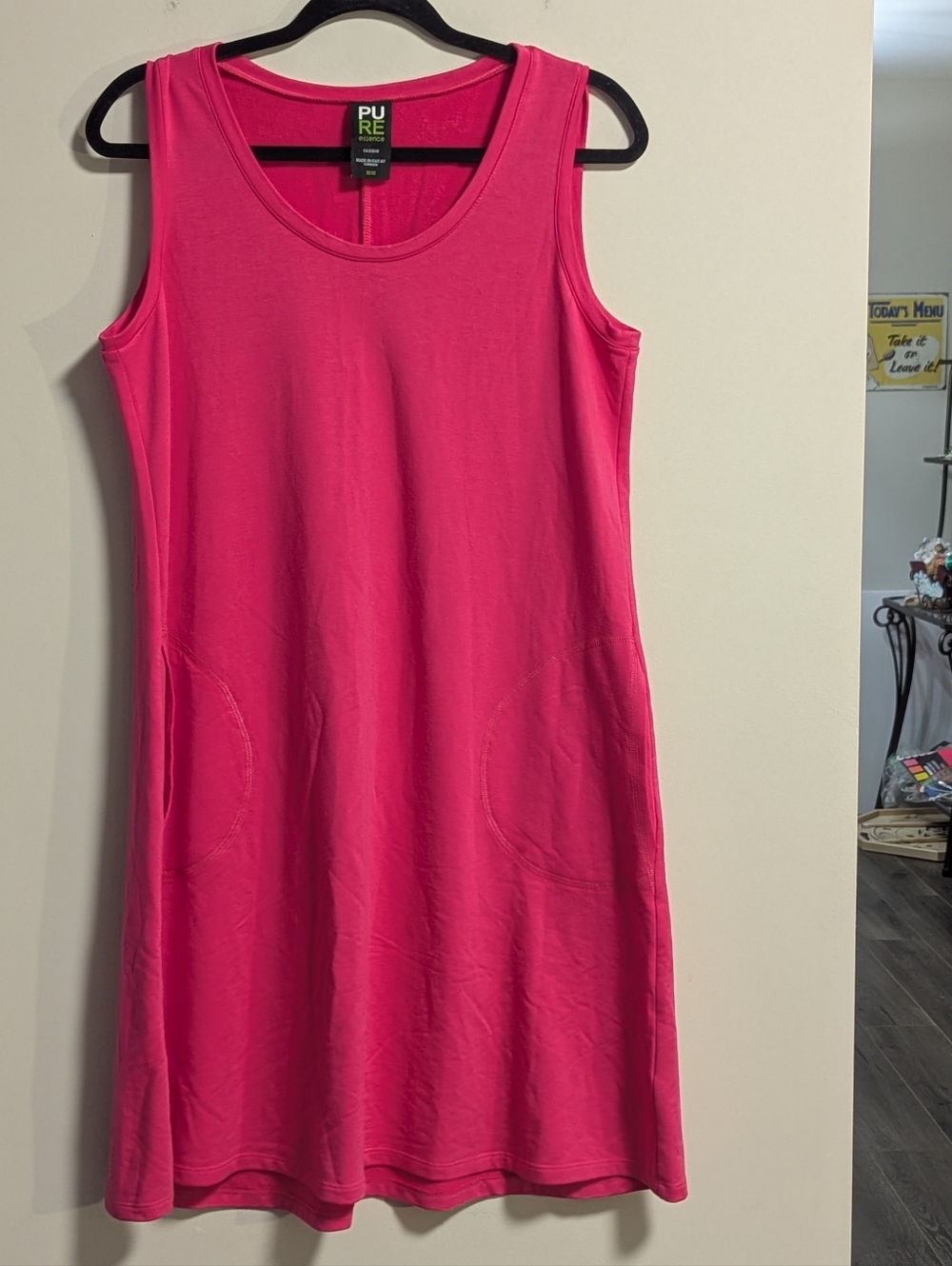 Pure Essence .Sleeveless A-Line Mini Dress in Hot Pink. 2 Pockets. Medium